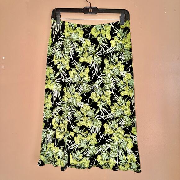 Citiknit Women's Green Black Floral Print Maxi Skirt - Size Medium - Picture 5 of 7